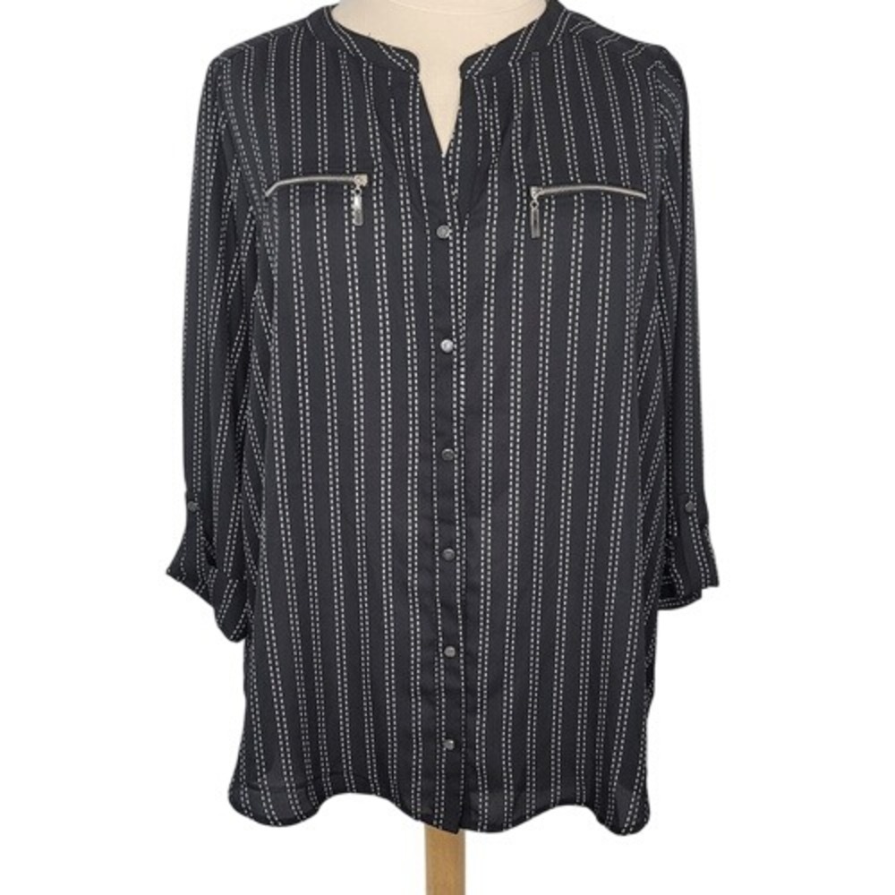 Avenue Black & White Button Down Blouse